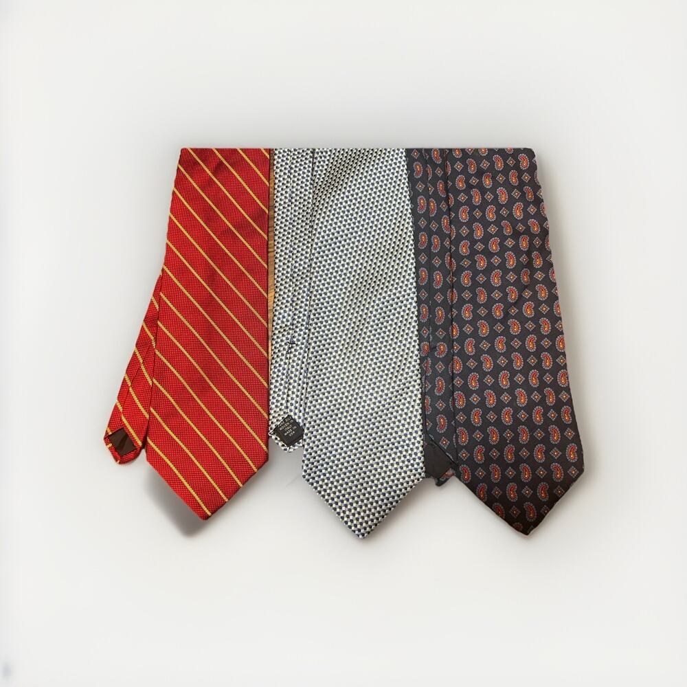 Brooks Brothers Set Of 3 Ties Silk Red Gold Stripe Blue Geo Black Paisley Silk